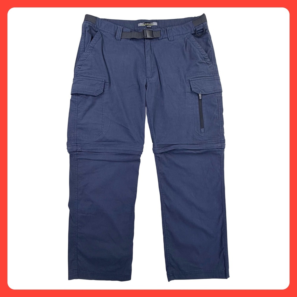 BC Clothing Convertible Cargo Pants Men XXL x 30 Navy Blue Built In Belt Hiking